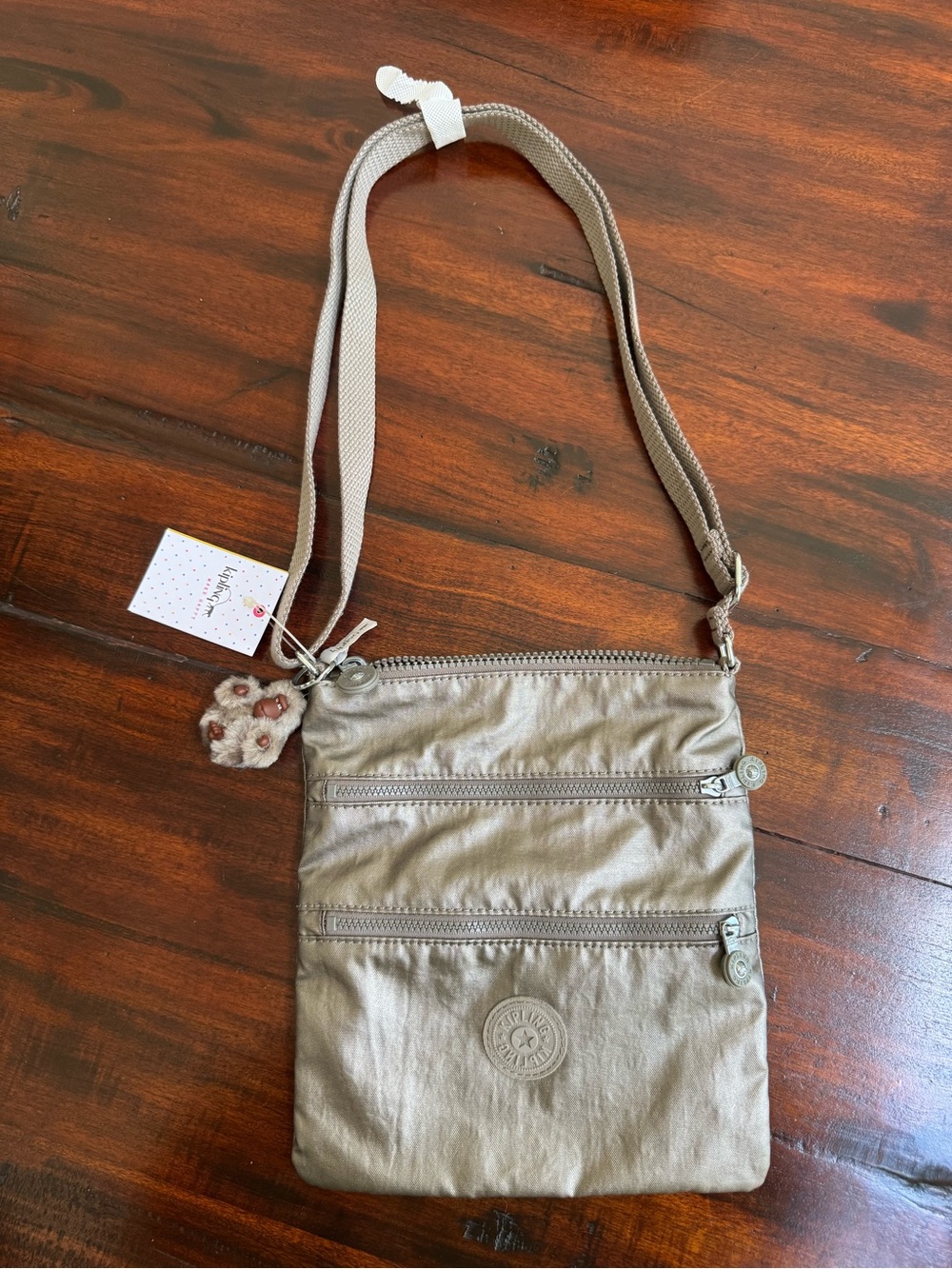 Kipling Keiko Crossbody Bag Metallic Pewter Adjustable Strap NWT